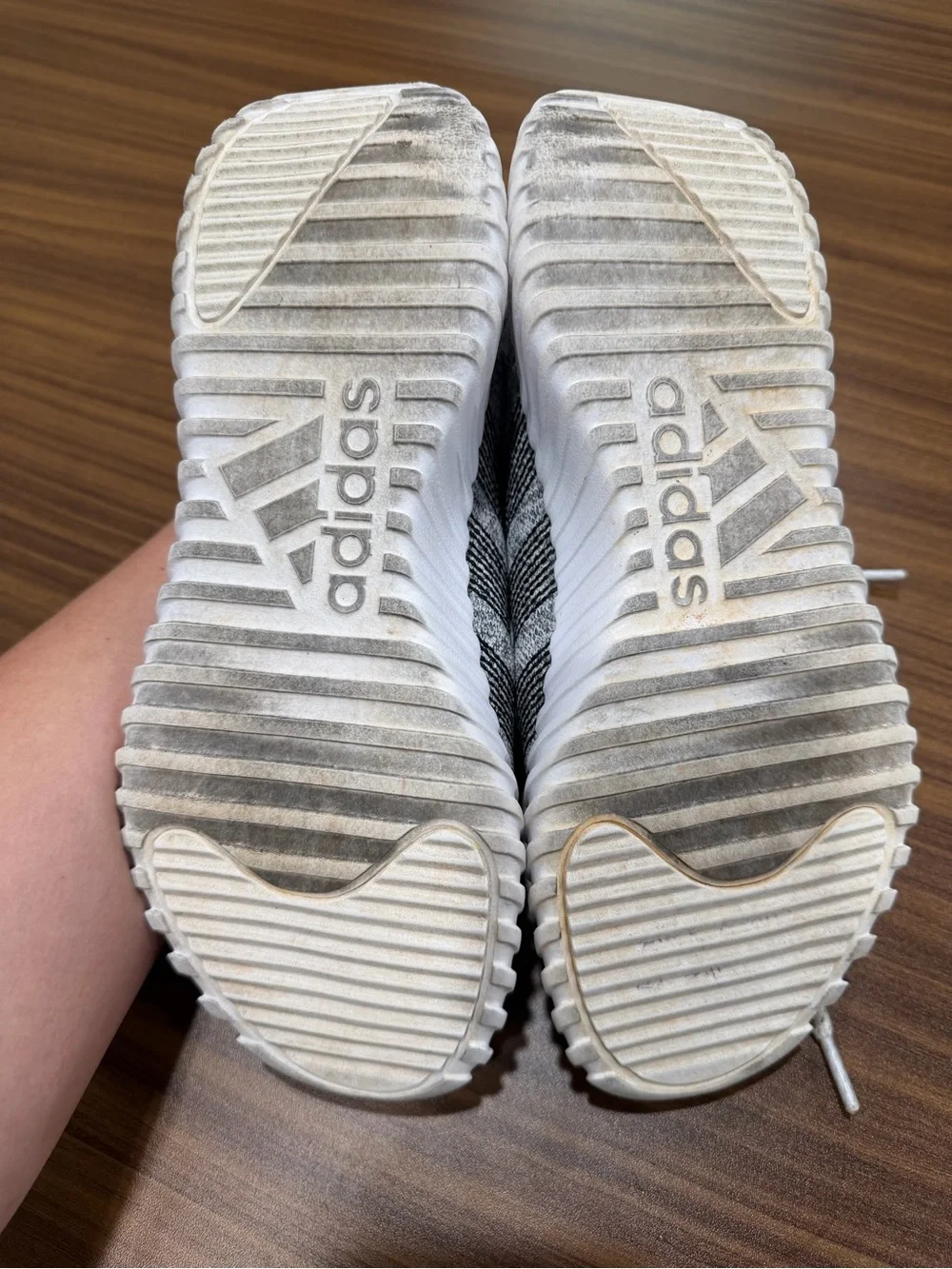adidas White and Grey Knit Slip-On Sneakers